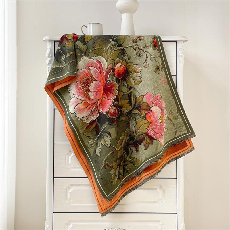 Winter oil painting style scarf women's plate four shuttle imitation cashmere shawl thickened warm fringed scarf