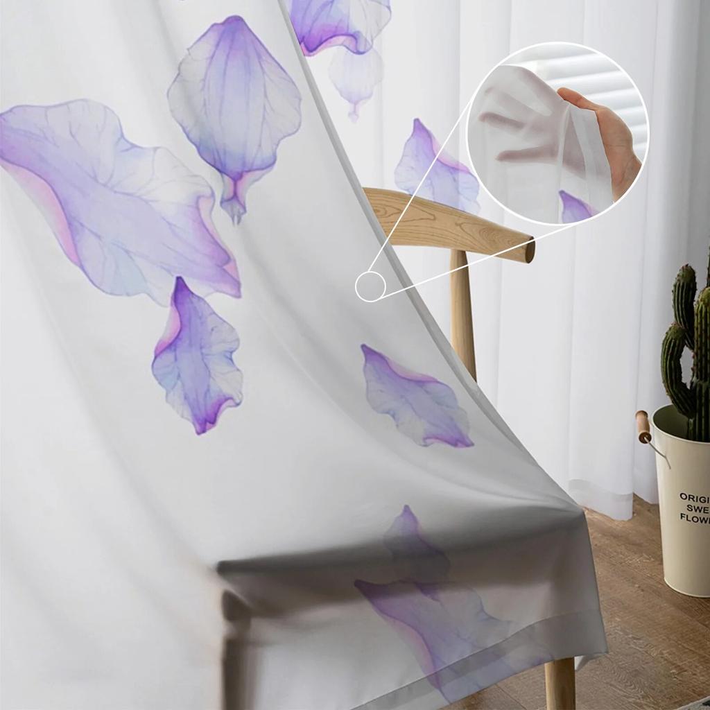 Lila Blumen Tinte durchsichtige Vorhänge für Mädchen, Kinder, Schlafzimmer, Küche, Fenster, Vorhänge, Heimdekoration