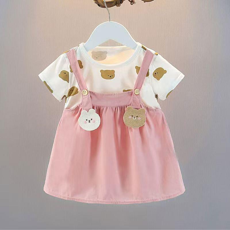 Cute Infant Baby Girls Short Sleeve Princess Dress Casual Soft Breathable Summer Outdoor Play Party Birthday Skirt Dress