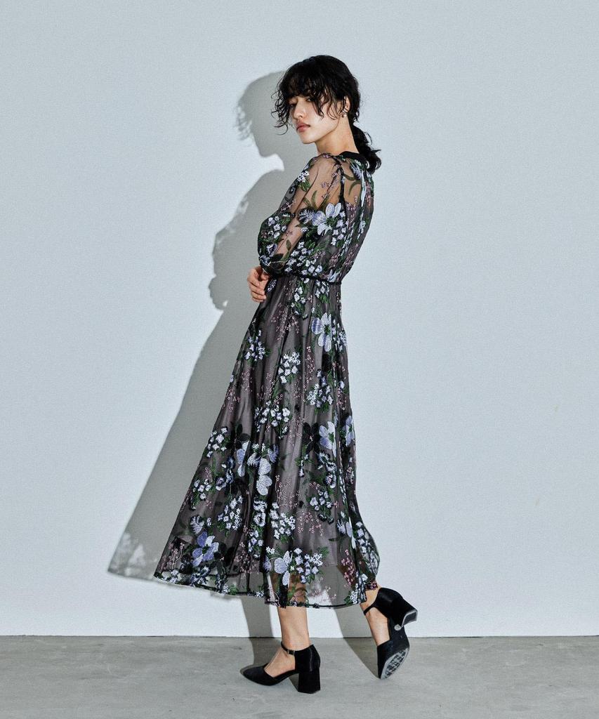 Niana Flower Embroidery Party Wedding Embroidered Size L Dress, Dress, Dress, Lace, Black,