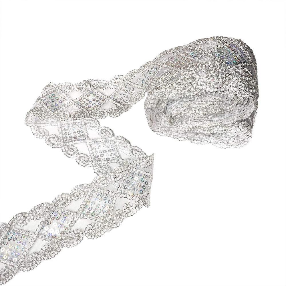 

2 Ярди Золотий Срібний Шторний Одяг Аксесуари Декор DIY Паєткова Мереживна Обробка Паєткова Вишивка Тканина Золотий срібний