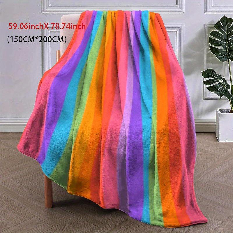 Rainbow Stripes Joy Blanket Reversible Flannel Throw for Colorful Decor AllSeason Comfort Modern Cheer Gift