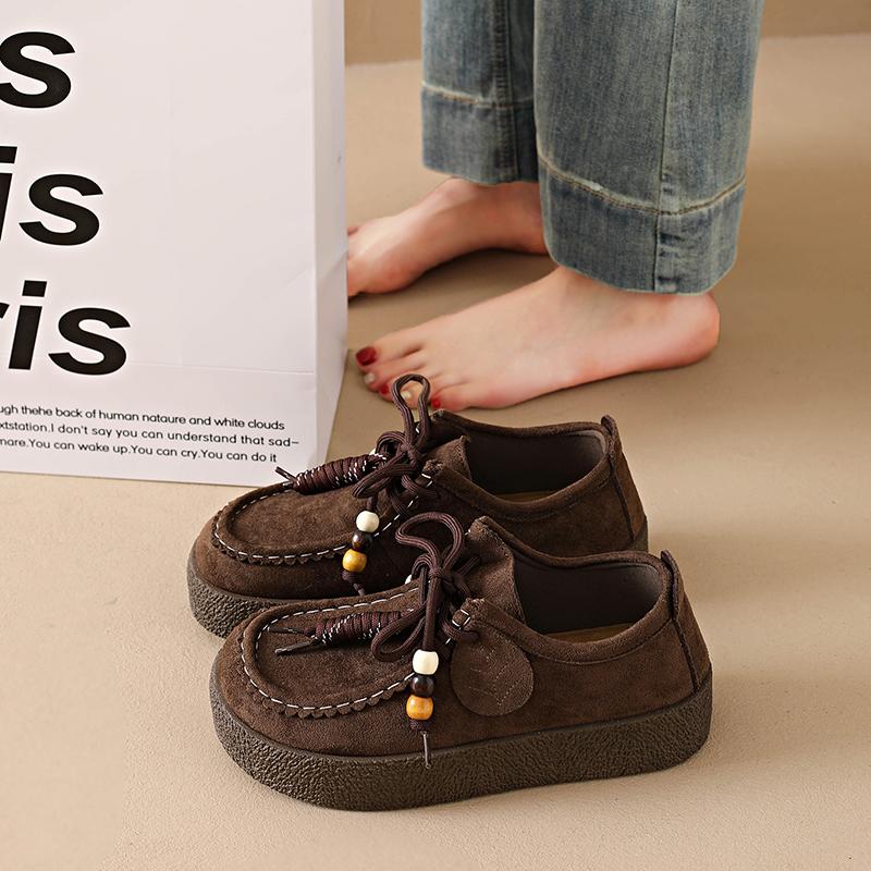 

Модная замшевая обувь CRLAYDK для женщин, замшевые туфли-лоферы слипоны в этническом стиле с бусинами на шнуровке, женские зимние уличные кроссовки с противоскользящей подошвой для ходьбы 40