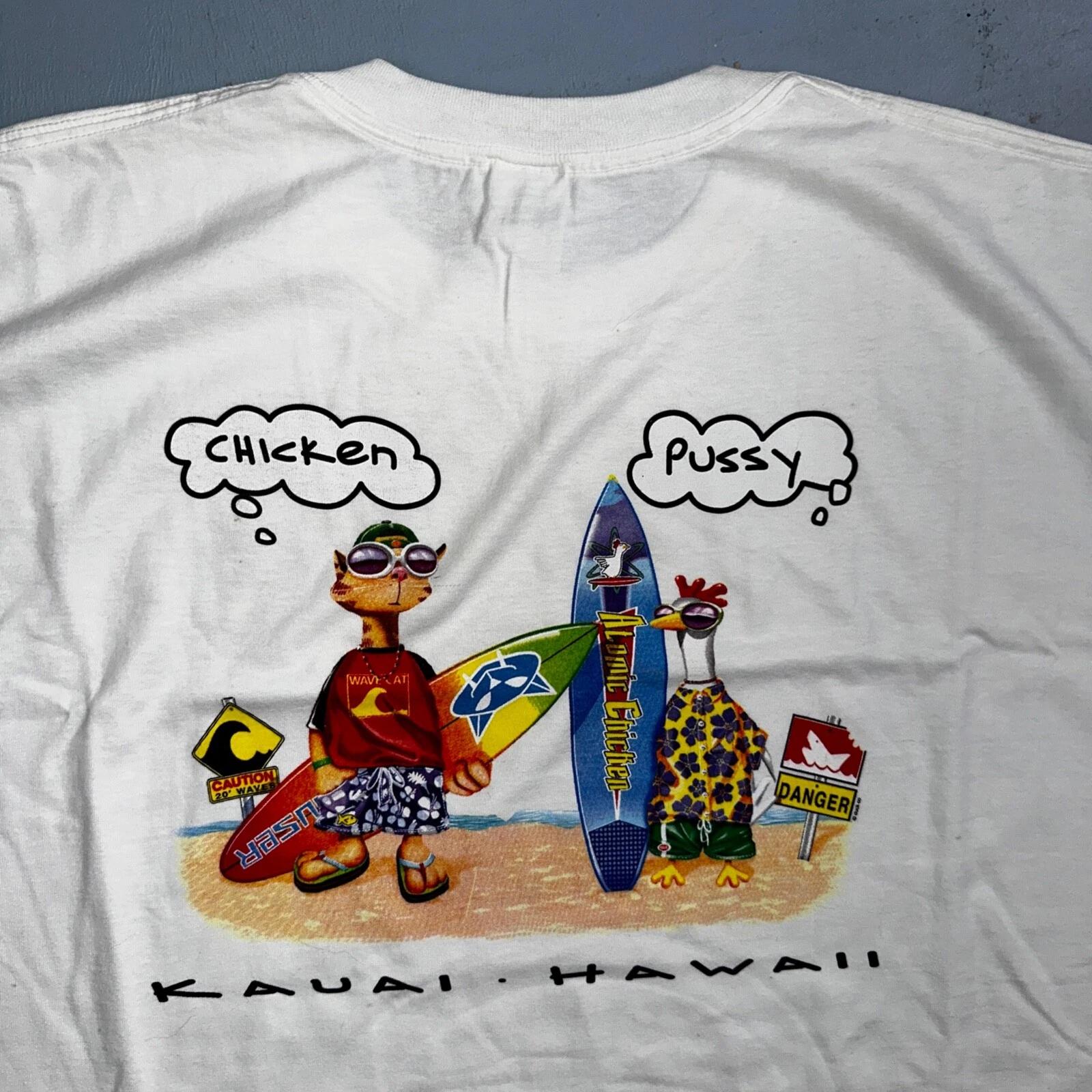 

Kaui Hawaii Funny Chicken Cat VTG T Shirt Y2K 2XL Rap Music Quote Hilarious Joke 3XL
