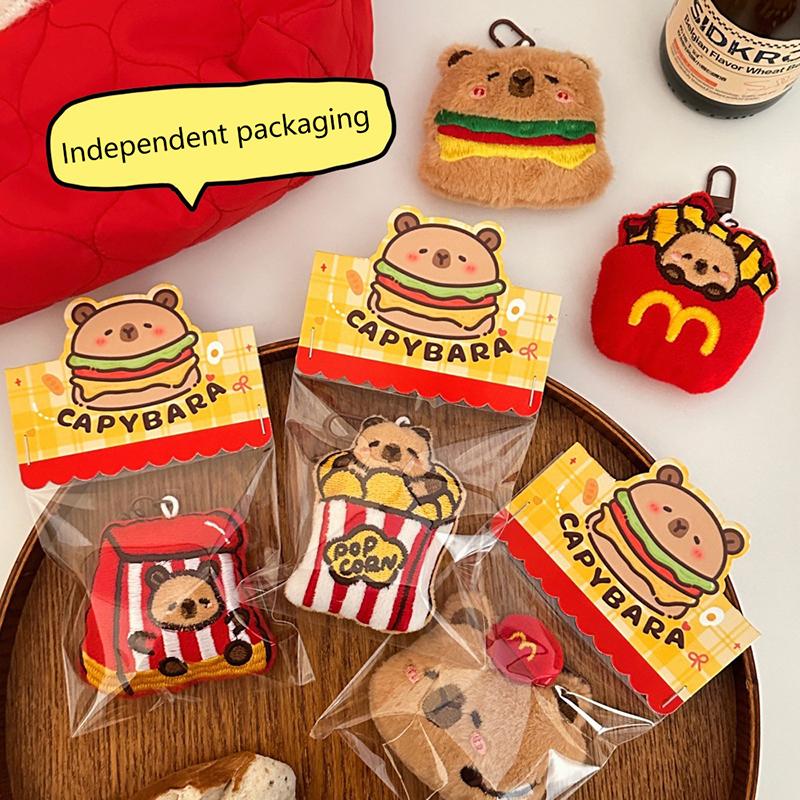Creative Hamburger Fried Chicken Capybara Keychain Cute Cartoon Food Keyring Lovely Plush Keychains Bag Pendant Couple Gifts