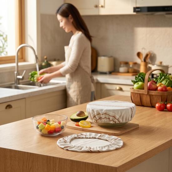 Washable Kitchen Bowl Protectors Sourdough Jars Covers, Reusable Elastic Linen Retro Striped Breathable Fabric Covers for Fermented Dough Cloth