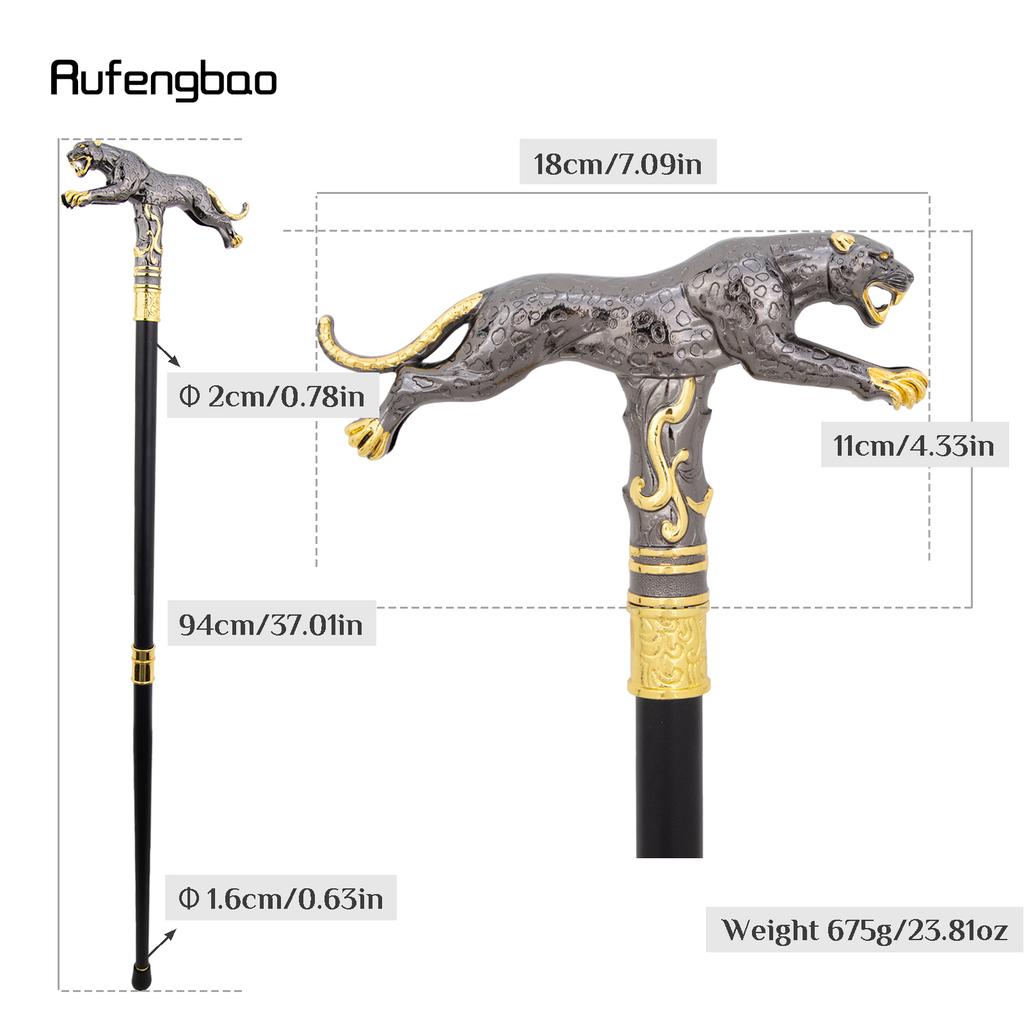 Gold-Schwarz Laufender Leopard mit Schwanz Gehstock Dekorativ Cosplay Party Modischer Stock Halloween Krummstab Stock 94cm