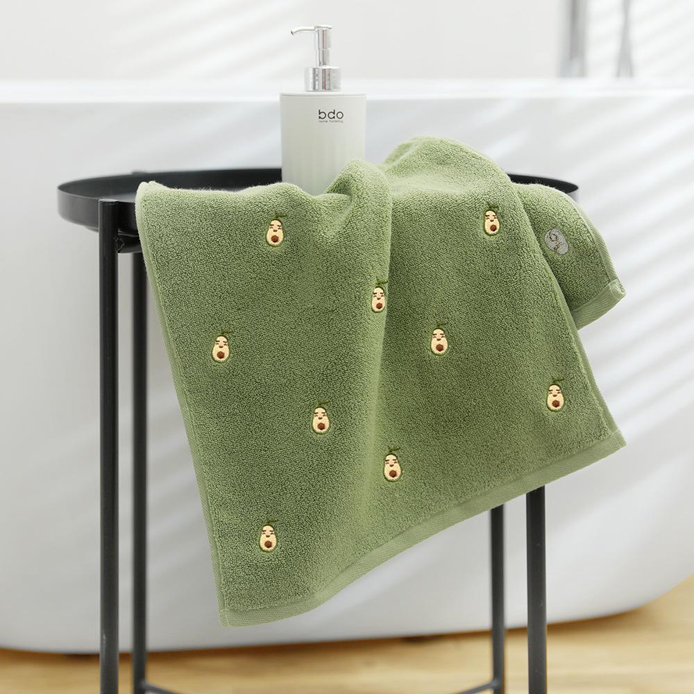 Avocado Embroidered White Green Face Bath Towel Cotton Thick Shower Towels for Kids Adults Home Bathroom Hotel High Quality