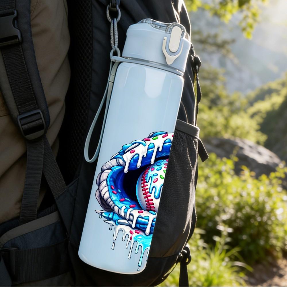 1PC Abstract Baseball Ball Graffiti Print 750ml Color Plastic Sports Water Bottle Leakproof Flip Straw Lid Suitable for Sports Office Home Use