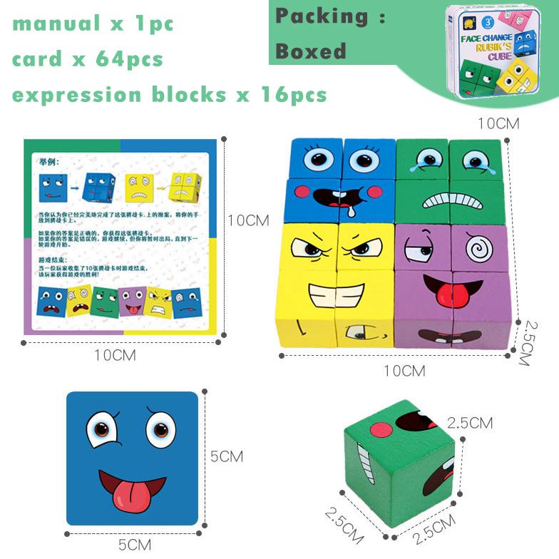Children Bebe Puzzle Wooden Expression Blocks Montessori Educational Face Changing Matching Thinking Logic Games Geometry Jigsaw