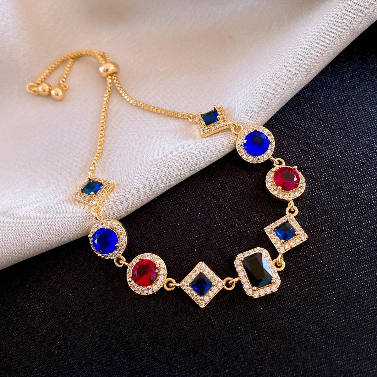 French geometric color zircon pull-out bracelet simple bracelet design sense niche jewelry women