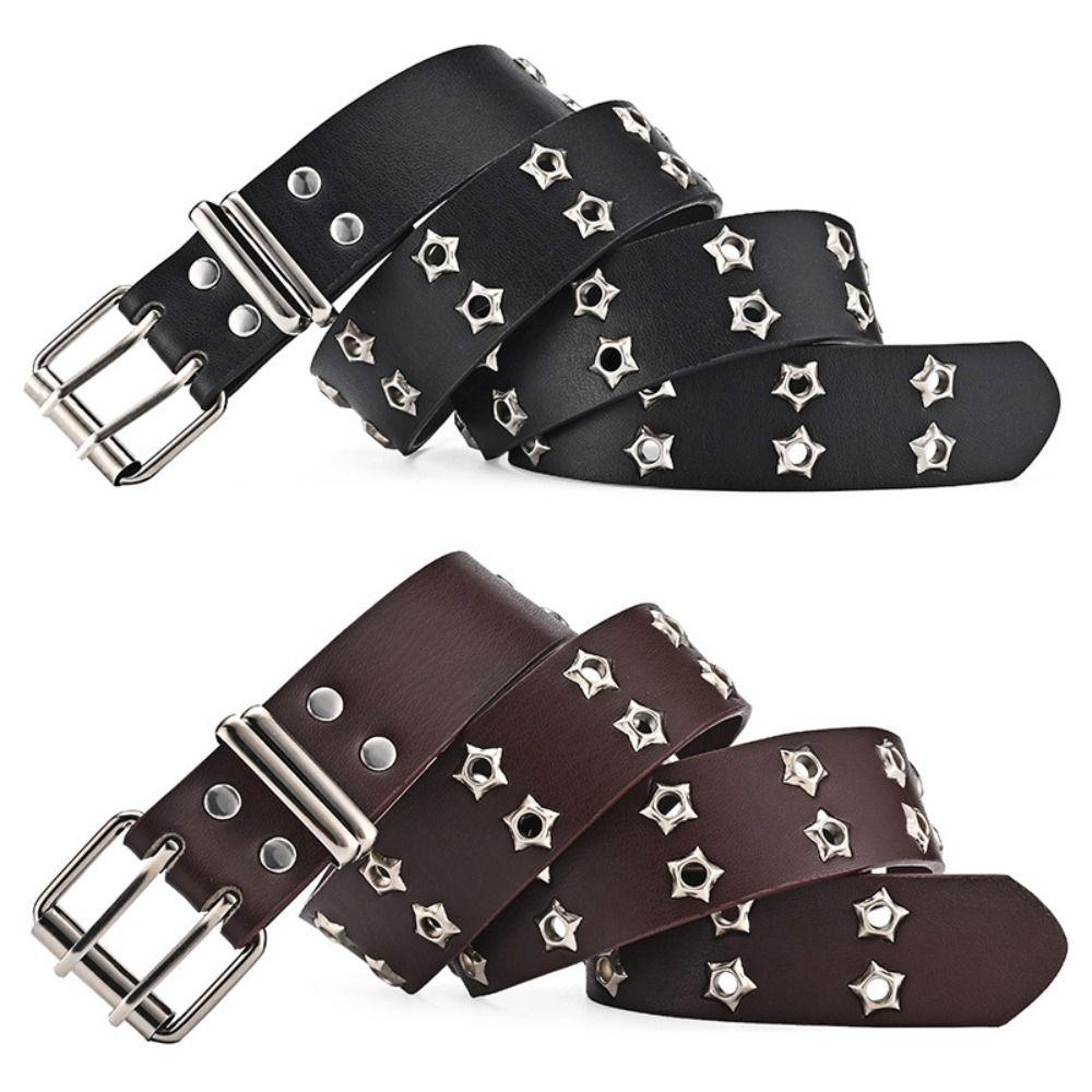 Hip Hop Rivet Belts Star Eyelet Waist Band Y2k Gothic Leather Belt