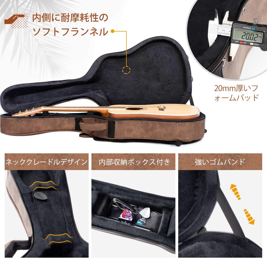CAHAYA Guitar Case Acoustic PU Material Waterproof 20mm Cushion Easy to Clean Neck Pillow Included 3 Pockets Large Capacity Classical Guitar Folk