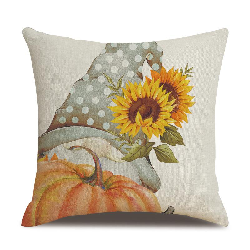Thanksgiving Linen Pillowcase Autumn Pumpkin Print Pillow Cushion Cover