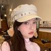 Women Extended Brim Beret Hat Flat Dome Star Decor Adjustable Newsboy Hat Outdoor Solid Color Painter Hat Streetwear