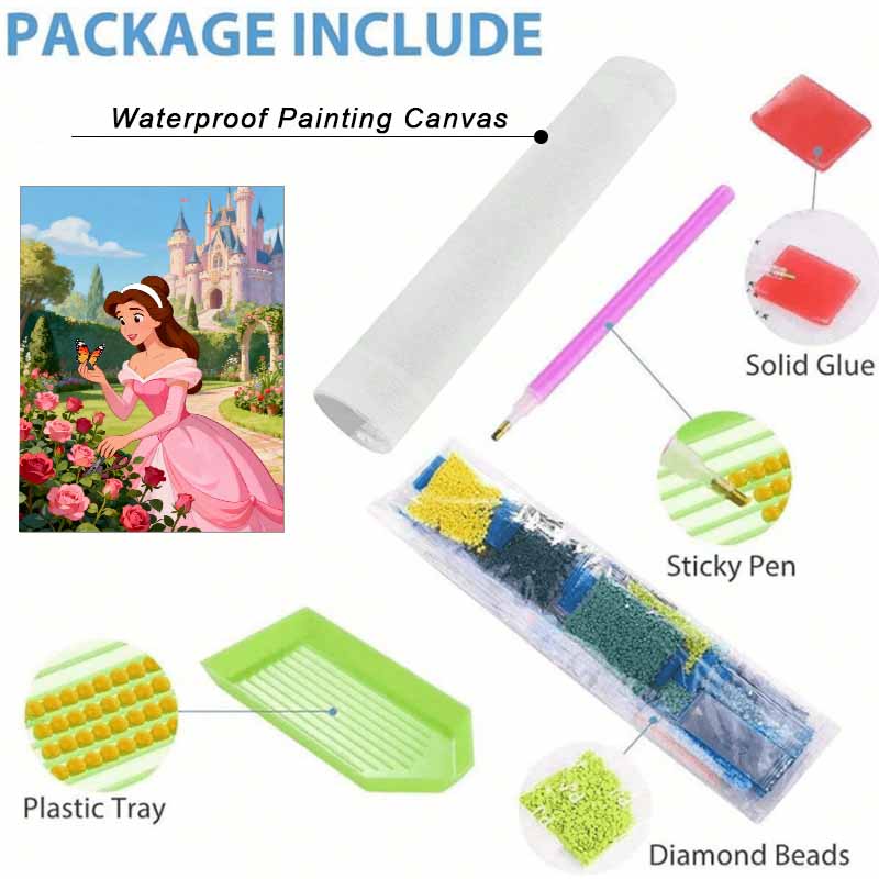 Disney diamond art painting kit diamond Princess Belle butterfly roses garden, wall art crafts, home room decoration