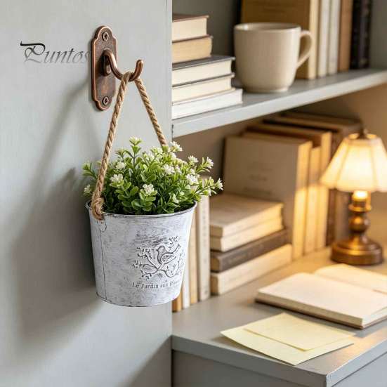 Wall Mounted Flower Holder Vintage Iron Hanging Planter, Rustic Bird Metal Pot with Rope, Vase Small Bucket for Garden Patio Balcony Decor,