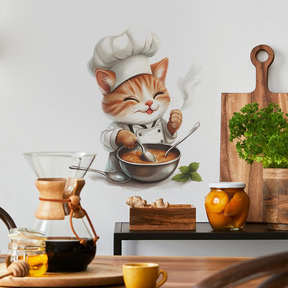Cartoon Katze Chefkoch Küche Restaurant Zuhause Wandhintergrund Verschönerung Dekoration Wandaufkleber
