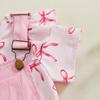 Newborn Baby Girl Clothes Summer Outfit Bow Pattern Ruffled Short Sleeve Romper and Overall Shorts 2 Pcs Set