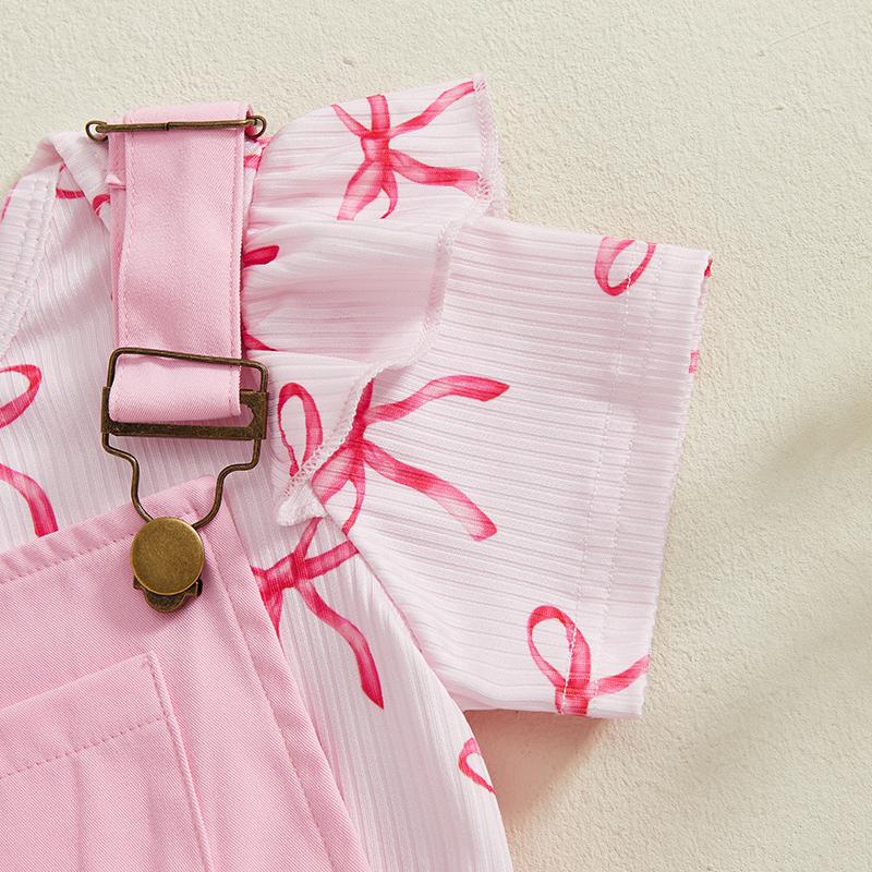 Newborn Baby Girl Clothes Summer Outfit Bow Pattern Ruffled Short Sleeve Romper and Overall Shorts 2 Pcs Set