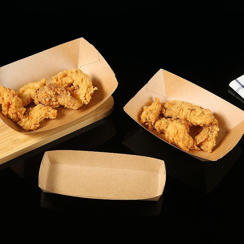 Kraft Paper Food Tray Heavy-duty Food Boat Trays Disposable Service Basket for Fried Chicken Snacks Fries Tacos BBQ Party Tableware Kitchen Tools