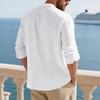 Men's Linen Button-down Shirt, Beach Shirt, Long-sleeved Plain-colored Stand-up Collar, Spring Casual Everyday Wear