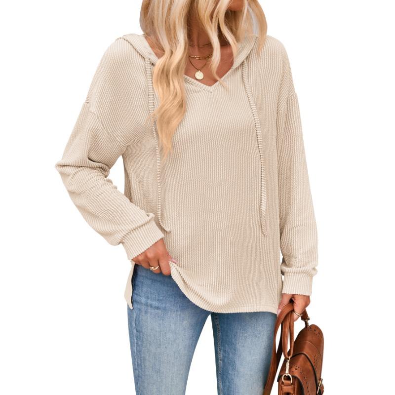 

Женская осенне-зимняя повседневная трикотажная толстовка с длинным рукавом в полоску с волнами XXL легкие хаки