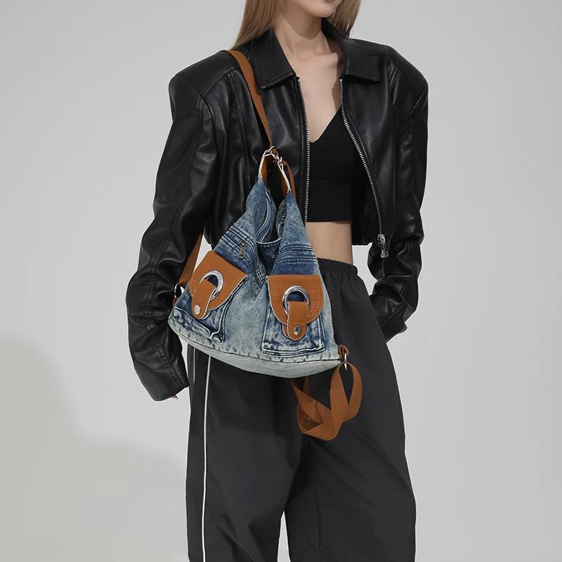 Korejská verze jedna taška pro tři použití taška přes rameno kovbojské retro crossbody tašky s velkou kapacitou všestranný batoh