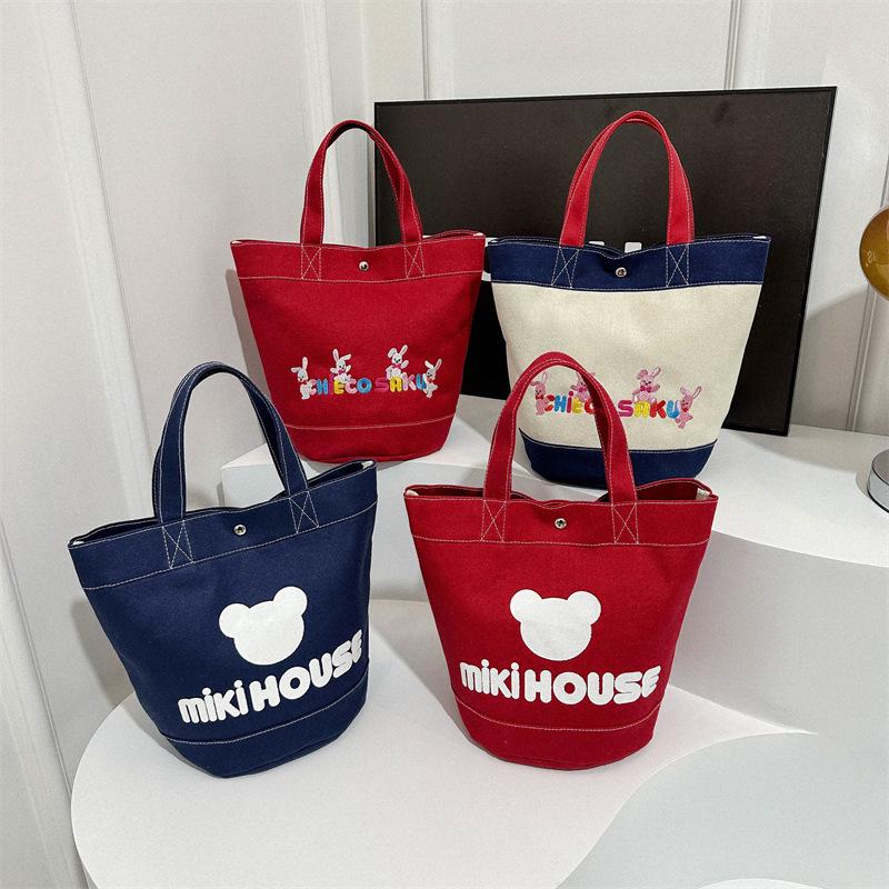 Japansk stil tecknat tryck i kanvas - Stor lunchväska