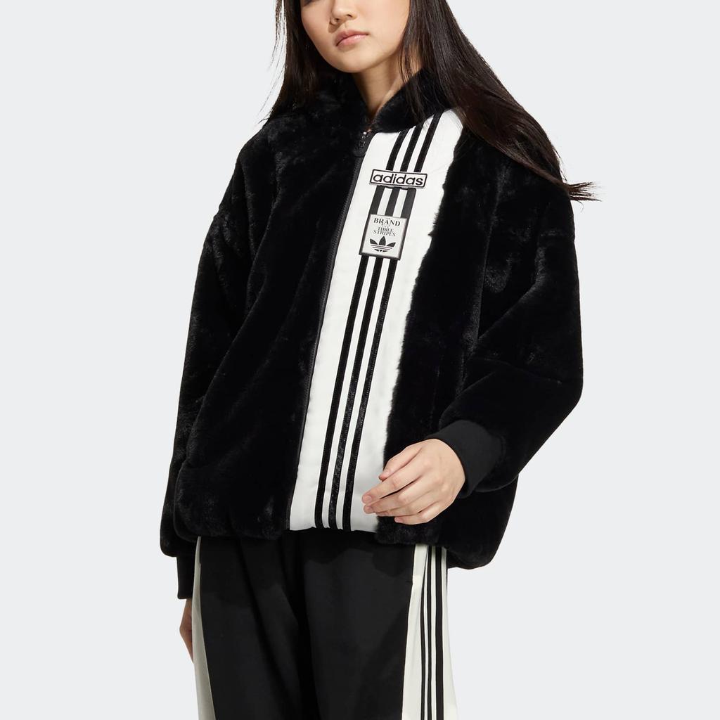 Adidas Originals Adibreak Fur Colorblock Patchwork Hooded Jacket Women Outerwear Black IC8130