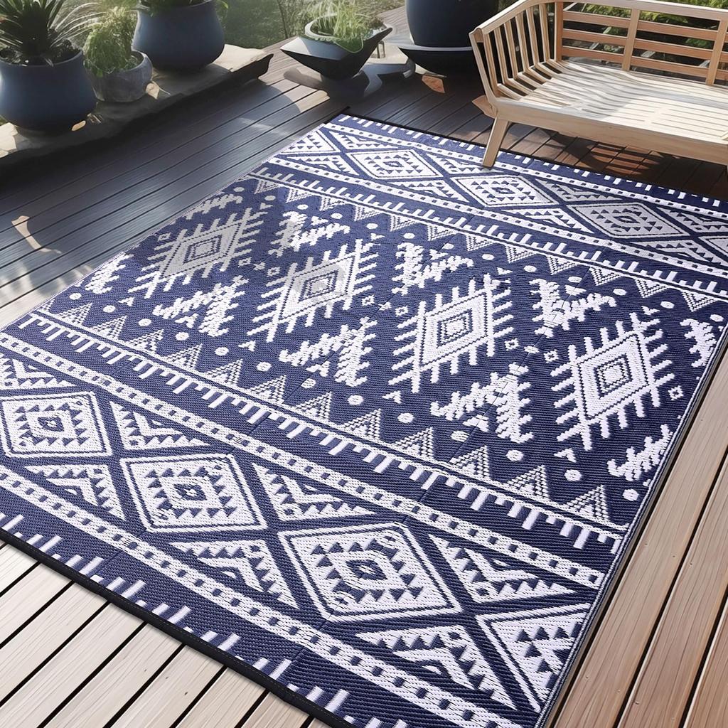 Olanly Outdoor Plastic Straw Rug Waterproof Indoor Outdoor Carpet Machine Washable Fashion Carpet For Patio Camp Picnic Backyard