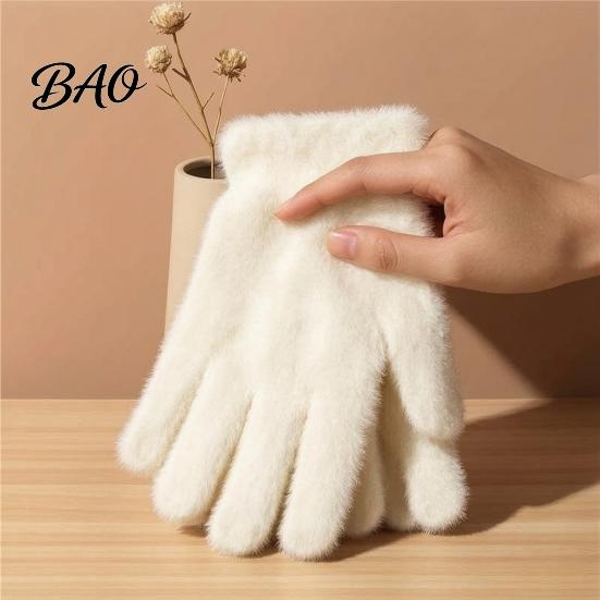 Luxury Imitation Fur Outdoor Mitts Faux Mink Five Finger Gloves for Women, Soft Plush Lined Gloves, Winter Versatile Cold Protection Handwear