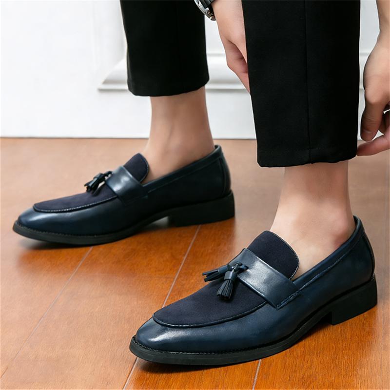Pointed Toe Suede Patchwork Tassels Casual Dress Homecoming Shoes for Men Brand Designer Male Formal Wedding Loafers Footwear