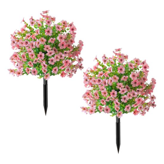 2 Pcs Artificial Violet Ball 23.6" Topiary Trees with Ground Spikes Realistic Fake Shrubs with Violet Blooms for Indoor Front Porch Outdoor Decor
