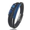 Charm New Blue Men's Leather Bracelets Stainless Steel Magnet Clasp Charms Fashion Punk Bangle Homme Jewelry Gifts