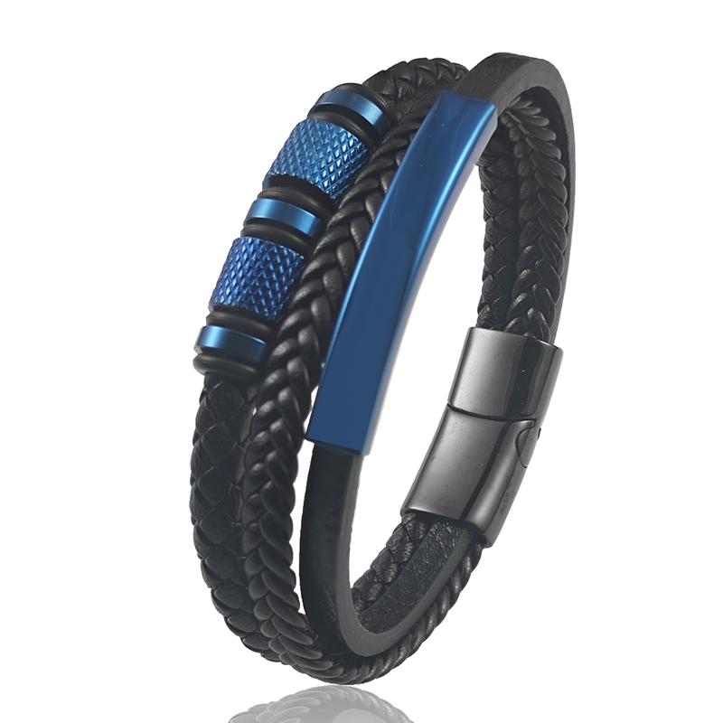 

Charm New Blue Men s Leather Bracelets Stainless Steel Magnet Clasp Charms Fashion Punk Bangle Homme Jewelry Gifts 20.5cm синий