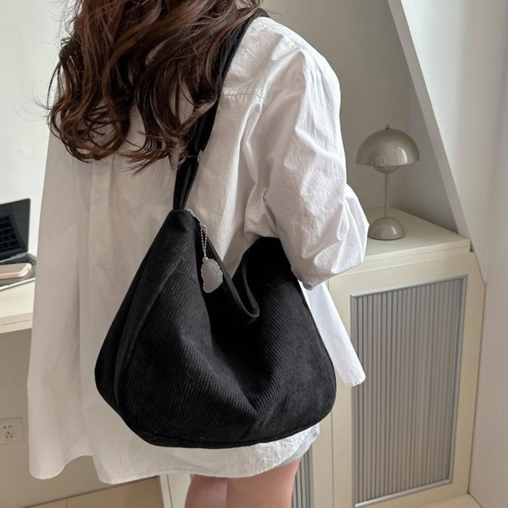 Korean Style Corduroy Shoulder Bag Solid Color Women Tote Bag Portable Crossbody Bag  Women