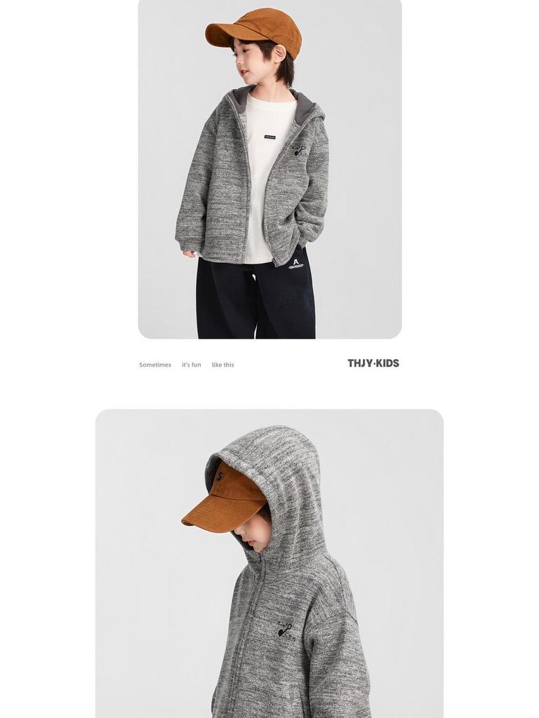 Fairy Tale Memory Boys' Fleece-Lined Hooded Jacket – Warm Winter Style 2025 for Mid-to-Large Children