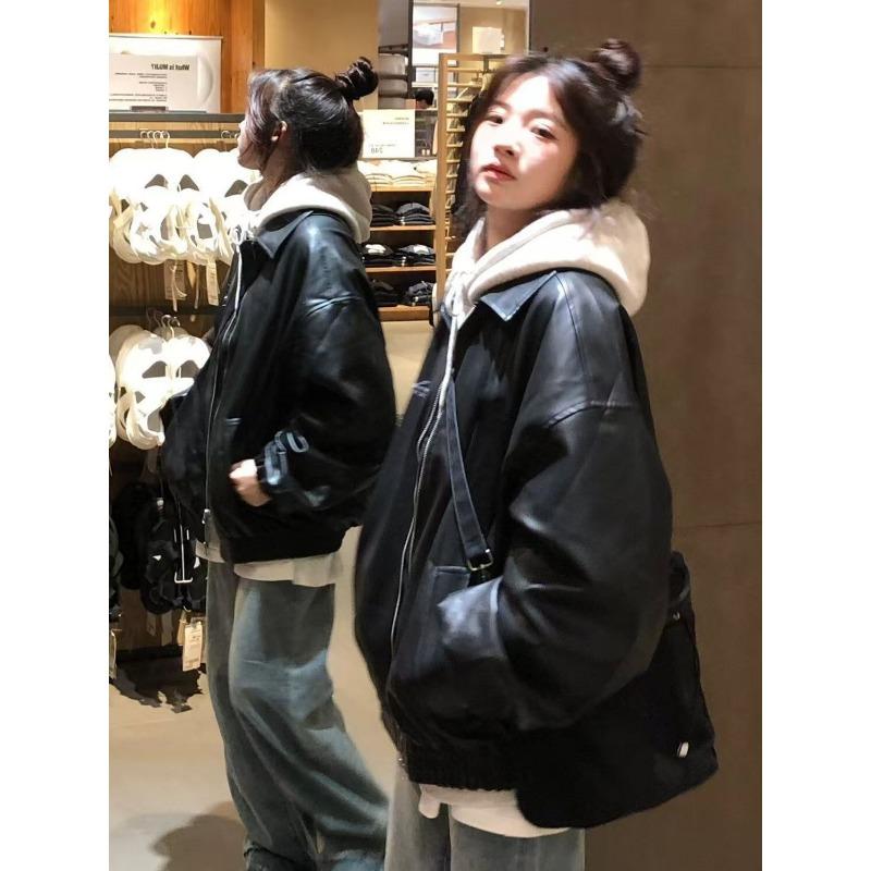 Autumn Winter Street Style Casual Fashion PU Leather Jacket Women Vintage Zipper Coat Cardigan Outwear Top