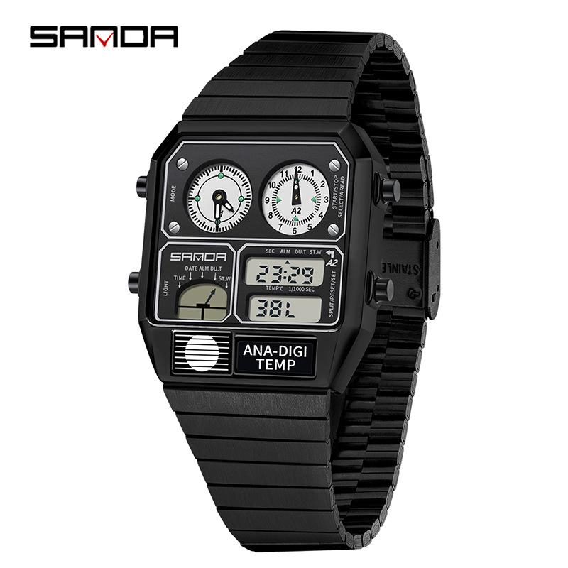 Sanda Waterproof Multifunctional Sports Watch with Temperature Alarm & Fashionable Design