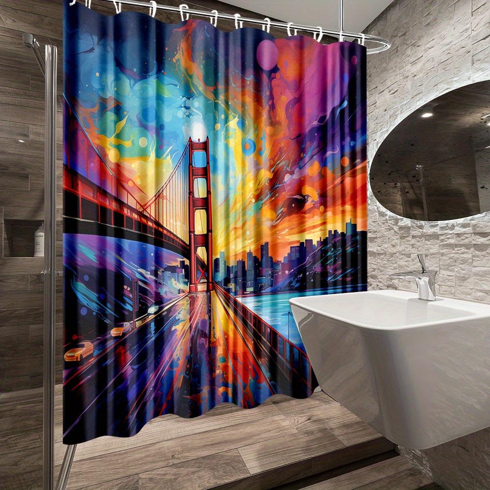 Vibrant Golden Gate Bridge Waterproof Mildew-Resistant Shower Curtain - Artistic Design for a Dynamic Bathroom Décor Experience