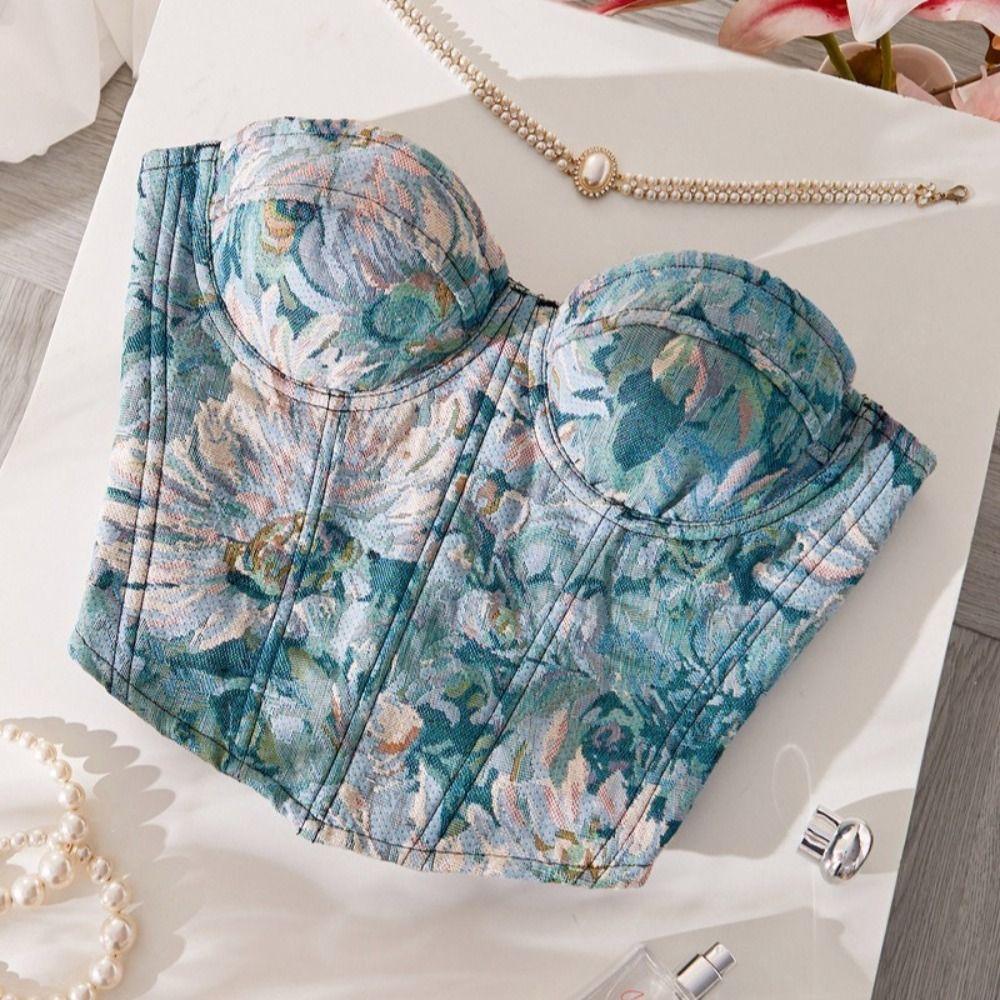Off-shoulder Floral Underwired Corset Multi-Color Strapless Corset Top Daily Streetwear