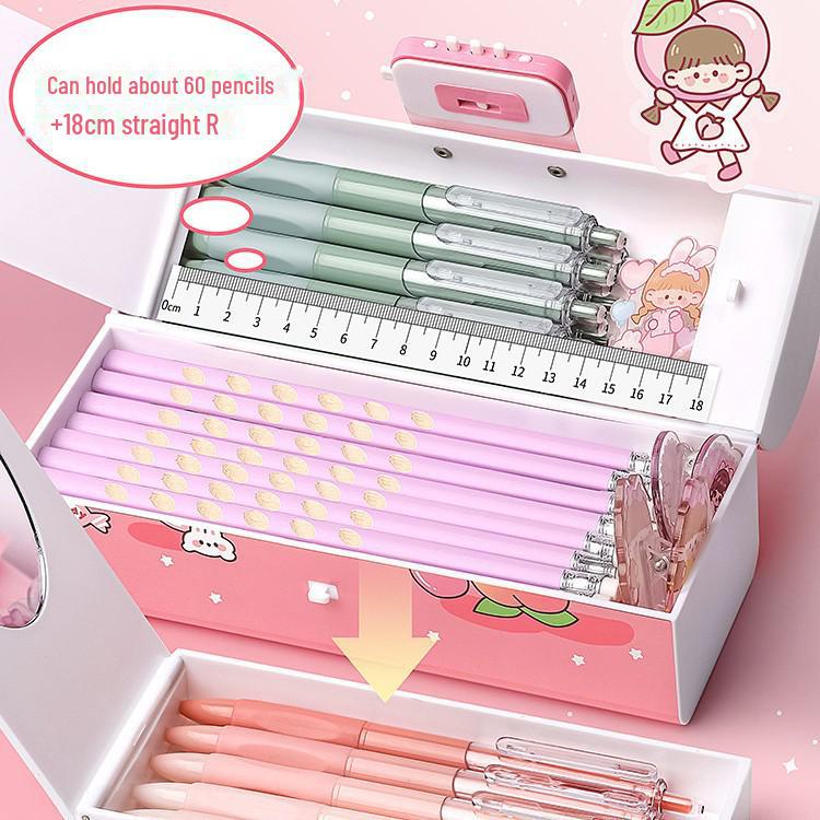 Smart Double-Layer Pencil Case for Girls with Password Lock – Stylish and Portable for Primary School Students