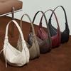First Layer Cowhide Croissant Bag Diagonal Span Dumpling Bag Genuine Leather Single Shoulder Practical Commuting Solid Color Soft Leather Women'S Bag