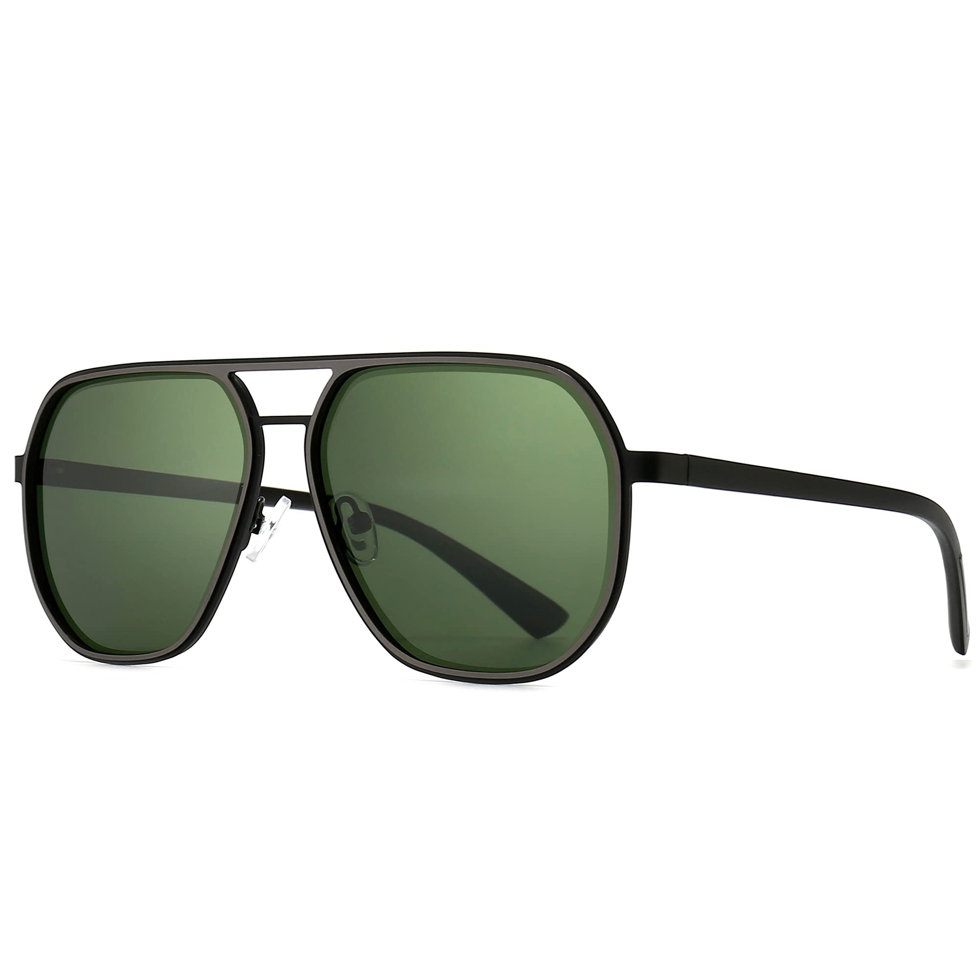 [SUNGAIT] Men s Polarized Square Sunglasses Polygon Aviator Retro Pilot Shade UV400 (Gunmetal FrameSilver RimGreen Lens) SGT375SQKML JP