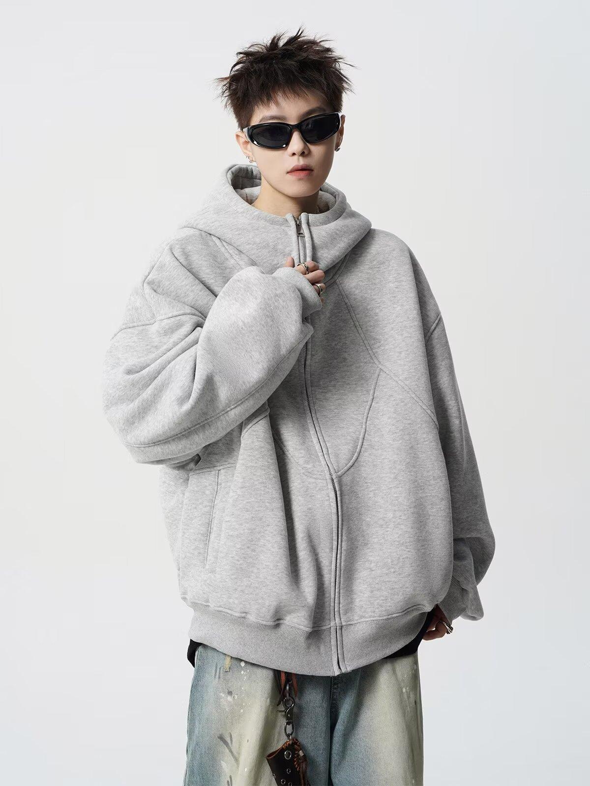 

Heavy and thickened deconstruction splicing hooded cardigan sweater men s and women s winter trendy design sense fleece Boxy couple jacket 3XL