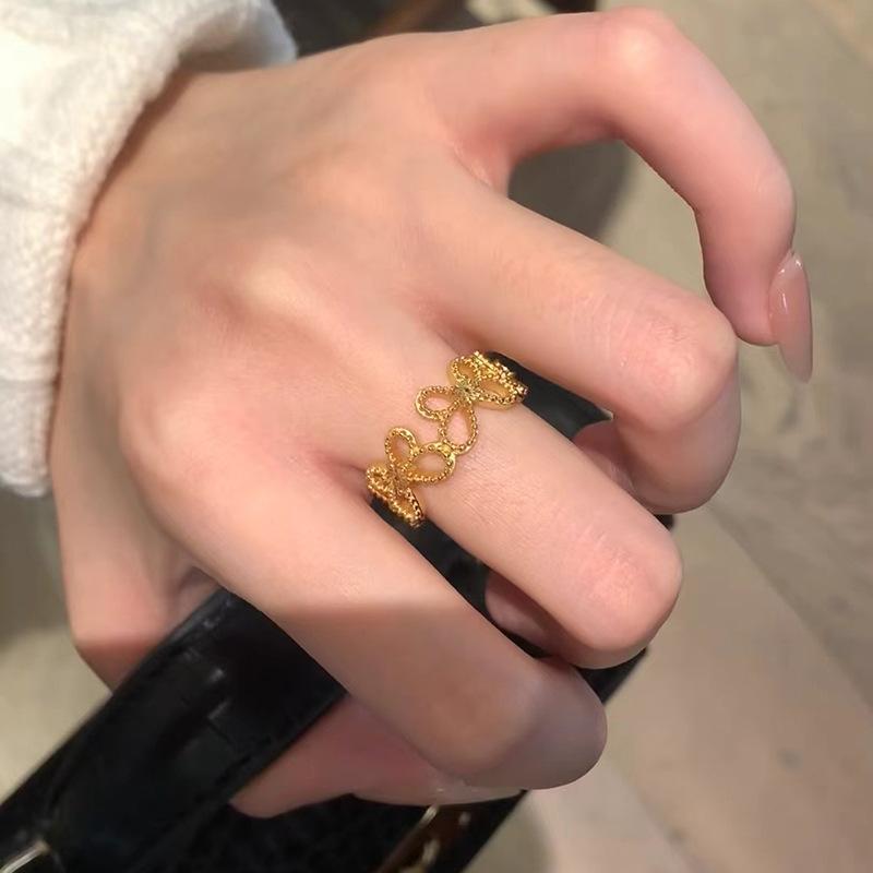 Golden Flower Butterfly Ring Women's Niche Light Luxury High Sense Versatile Open Ring Index Finger Ring New Jewelry