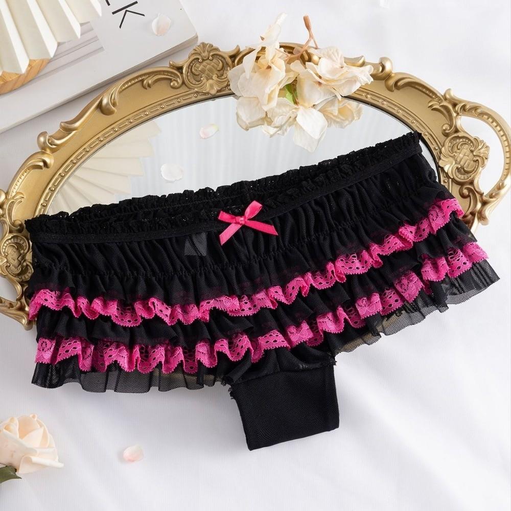 Bow Mesh Women's Underwear Ruffle Sweet Lace Briefs Cute Lace Panties Gift