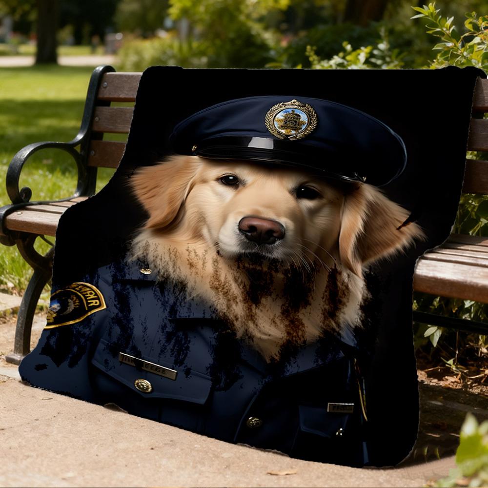 1pc Police Dog Print Outdoor Soft Polyester Flannel Throw Blanket Versatile for All Seasons , Soft , Cozy , Warm All Season Quilted Throw ,