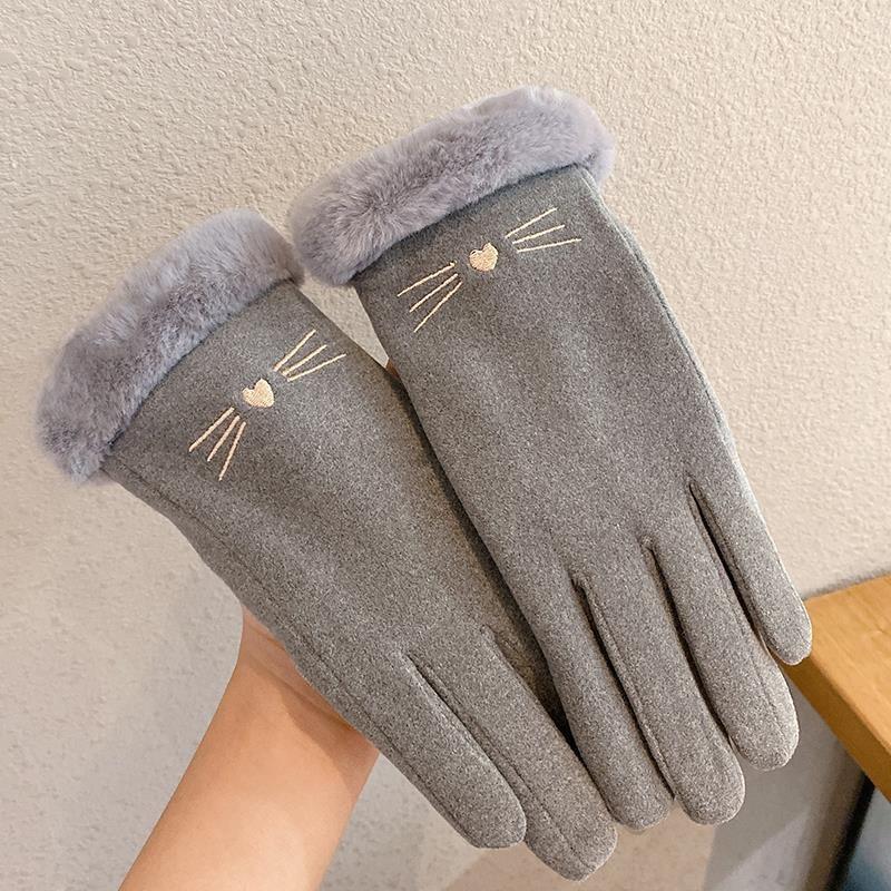 

Gloves autumn and winter women thickened warm riding cute velvet cycling electric cold five fingers winter one size fits all сірий колір